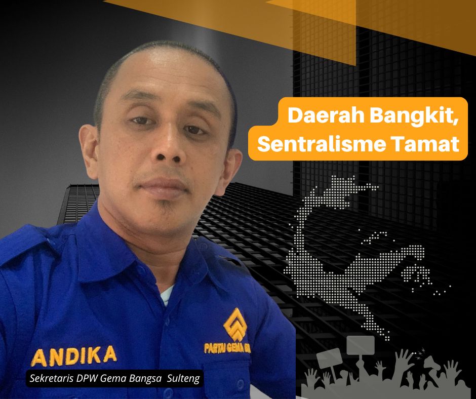 Siluet Andika di cover buku politik modern, simbol perubahan arah politik Indonesia dari Jakarta ke daerah