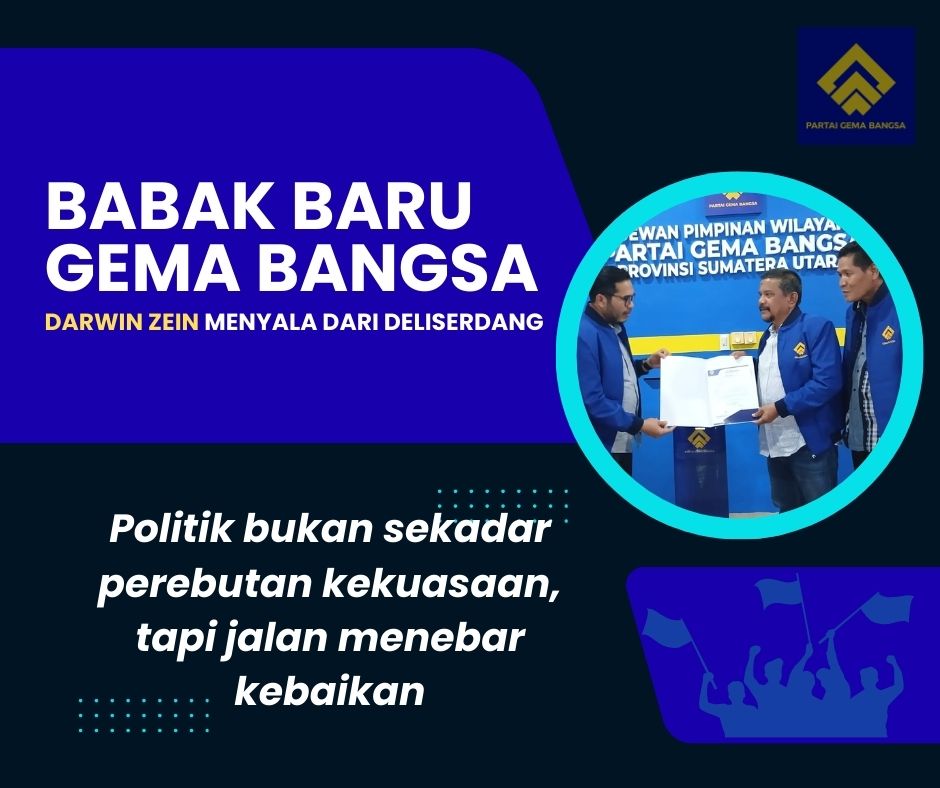 Darwin Zein menerima mandat sebagai Ketua DPD Partai Gema Bangsa Deli Serdang dari Ketua DPW Gema Bangsa Sumut Ary Oskandar di Medan, disaksikan pengurus DPP dan DPW