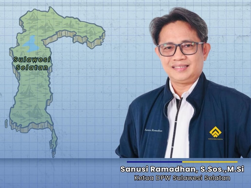 Sanusi Ramadhan, Ketua DPW Partai Gema Bangsa Sulawesi Selatan, memimpin konsolidasi dan penguatan struktur partai di tingkat kabupaten/kota dengan semangat desentralisasi politik.